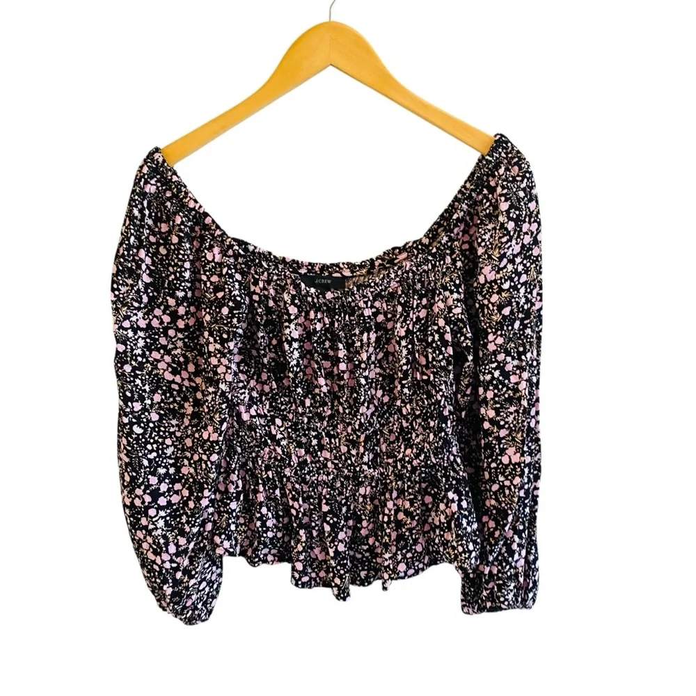 J.Crew Puff-Sleeve Drapey Crepe Top in Fall Garden Floral